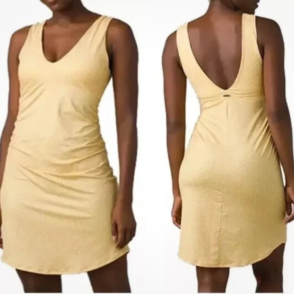 PrAna Yellow BIRCH SPOTS PEARL ISLA PERFORMANCE JERSEY DRESS SZ M